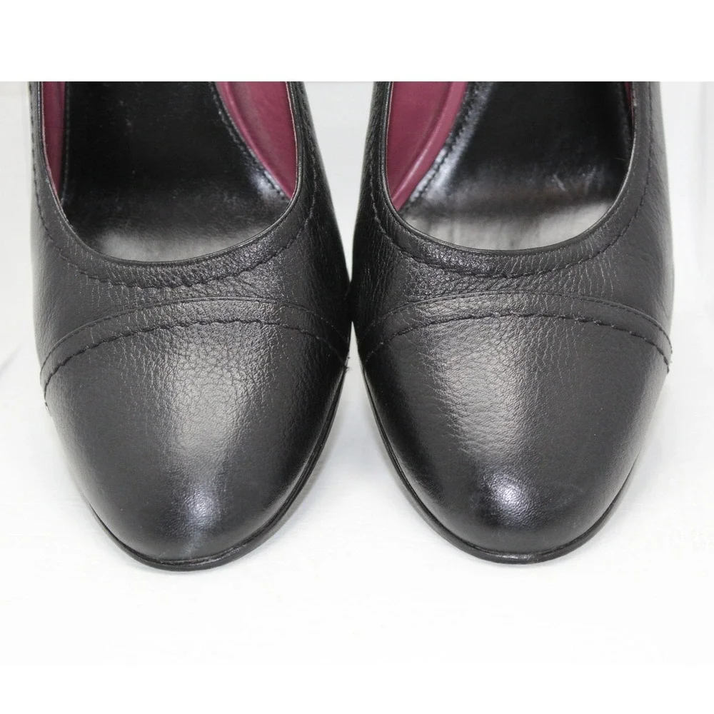 Antonio Melani Womens Black Leather Almond Cap Toe Pumps Heels‎ Size 8.5 M